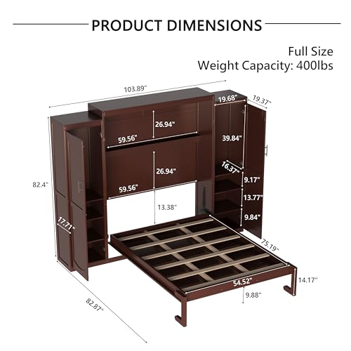 Murphy Bed with Two Wardrobes and Storage Shelf for Small Bedrooms A623