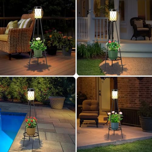 Solar Lights Outdoor with Plant Stands, Metal Tripod Patio Lamp B77585