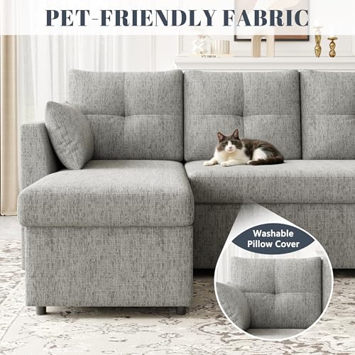 Oversized Sleeper Sofa Couch with Double Storage Chaise, Dark Grey B422253