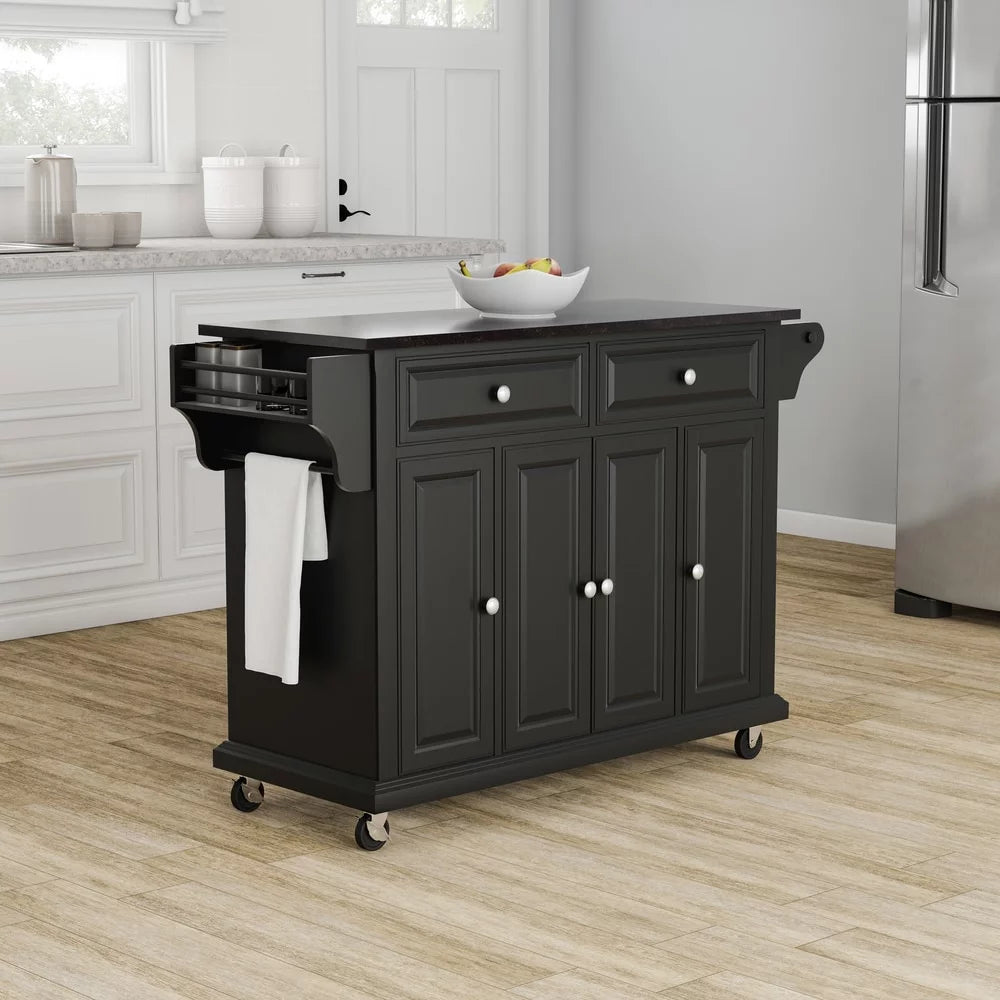 Black Wood Kitchen Cart with Granite Top L1898
