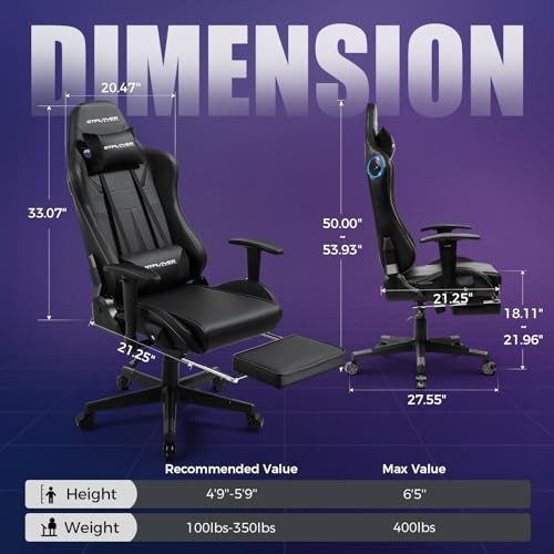 Gaming Chair with Speakers, Recliner with Footrest, Height Adjustable I3670