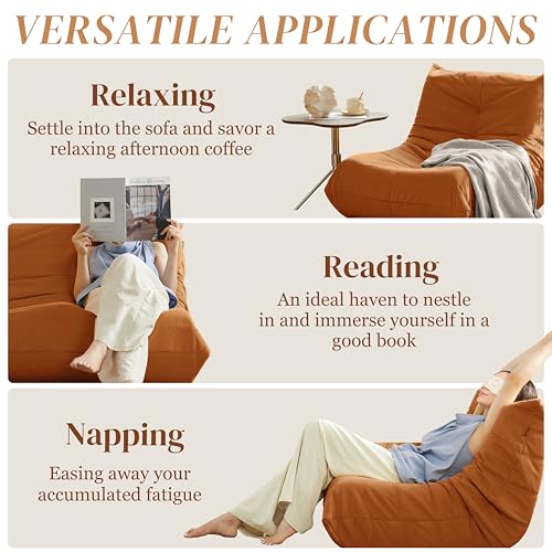 Bean Bag Chair for Adults, Suede & Microfiber Corner Lounge Sofa, 3-Seater, Beige F9802