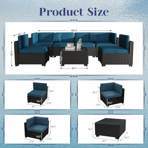 Outdoor Sectional Sofa Set with Cushions and Glass Coffee Table T1708