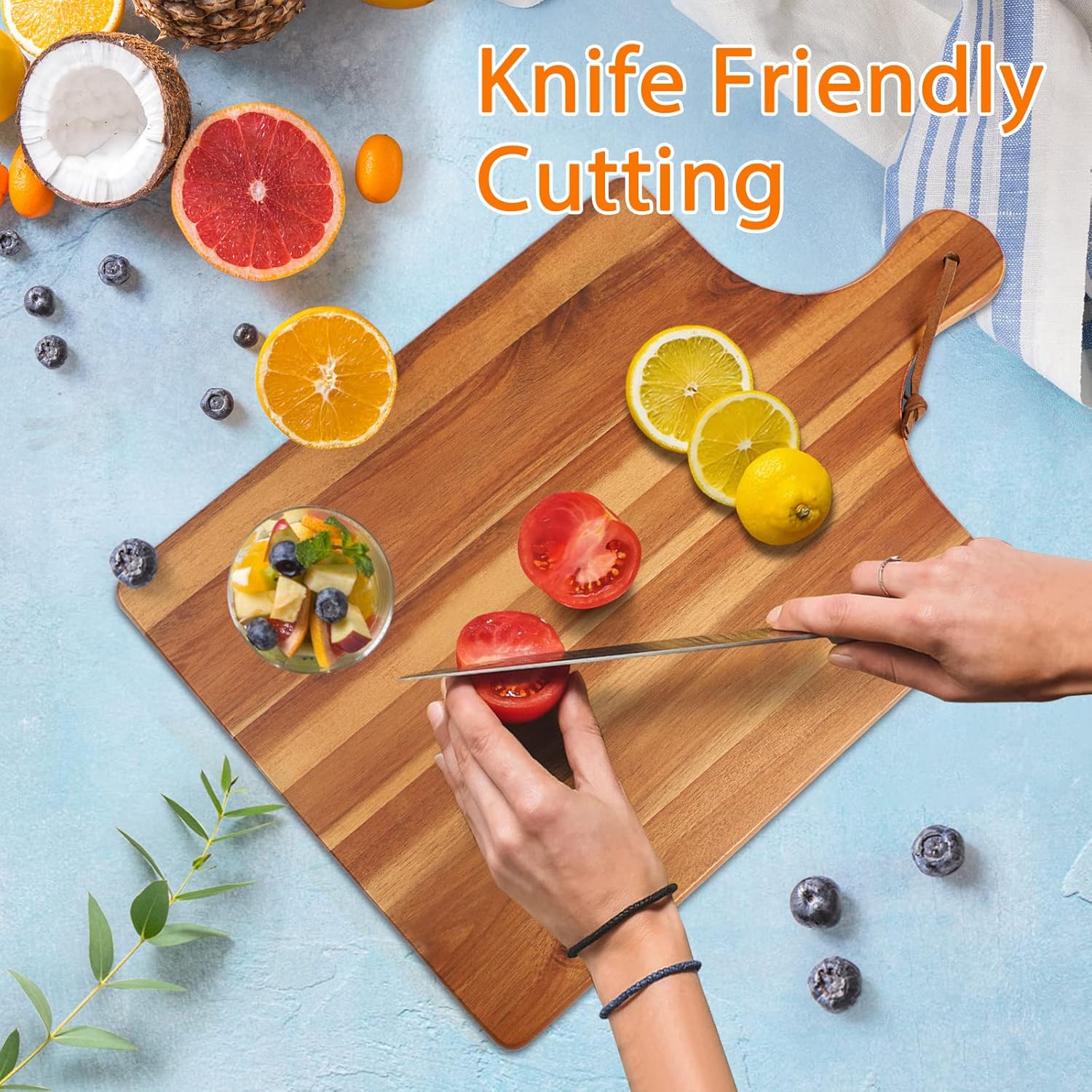 Acacia Wood Cutting Board with Handle for Kitchen B8691