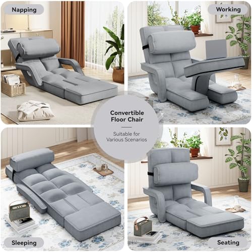 Folding Floor Chair with Adjustable Backrest, Portable Recliner Seat for Adults N6716