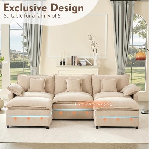 U Shaped Modular Sectional Sofa with Ottoman, Chenille, Black Z16537