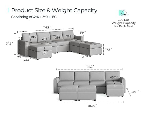 Modular Sectional Sofa with Storage, U Shaped Couch, Blue Y4358