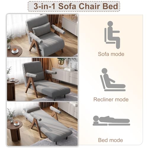 Convertible Sofa Bed Chair, 3-in-1 Sleeper Chair with Adjustable Backrest Q50542