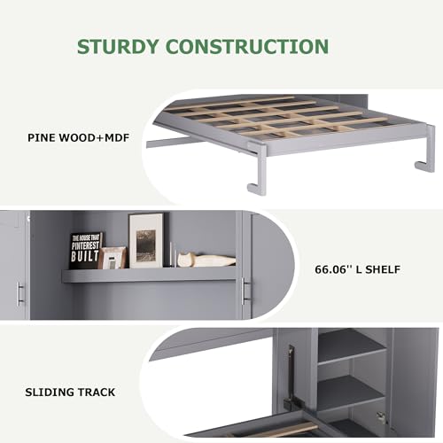 Murphy Bed with Two Wardrobes and Storage Shelf for Small Bedrooms A623