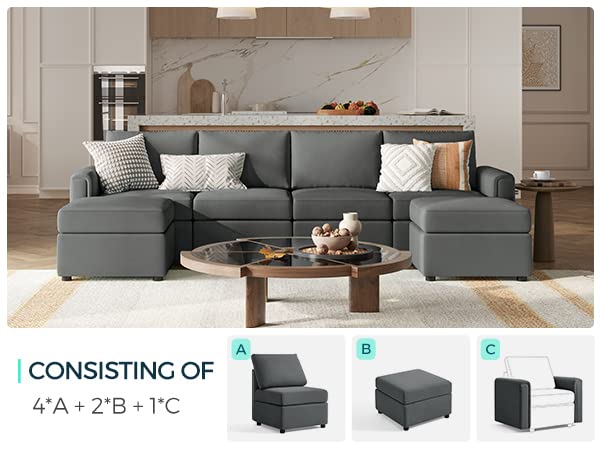 Modular Sectional Sofa with Storage, U Shaped Couch, Blue Y4358