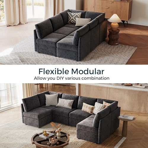 Modular Sectional Sofa with Storage, U Shaped Couch, Blue Y4358