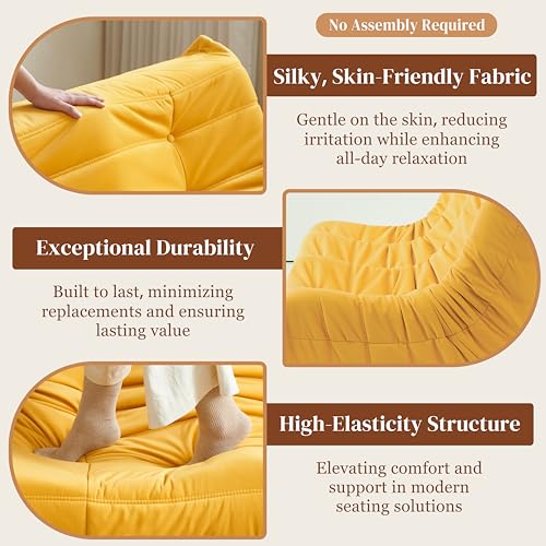 Bean Bag Chair for Adults, Suede & Microfiber Corner Lounge Sofa, 3-Seater, Beige F9802