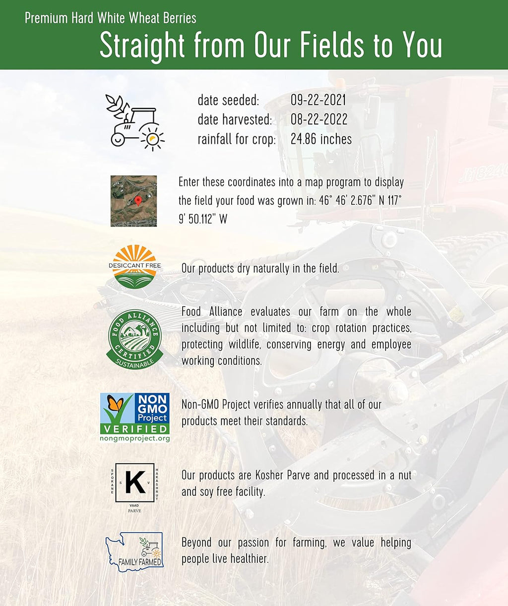 Hard White Wheat Berries, 3-4 LB Kraft Bags, Sproutable, Non-GMO B20751