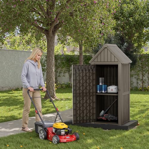 Outdoor Storage Shed with Lock, Waterproof Resin Garden Cabinet K95396