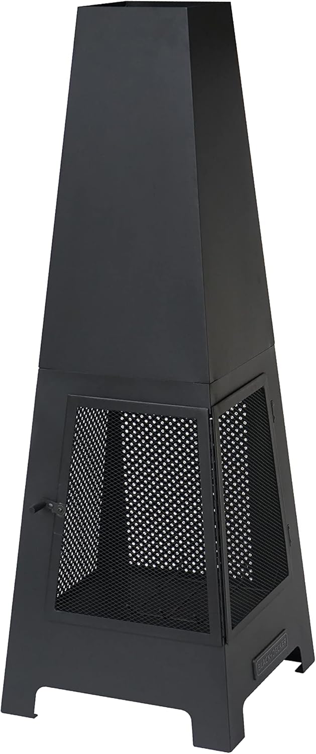 Outdoor Woodburning Chiminea Fireplace with Hinged Mesh Doors Y297