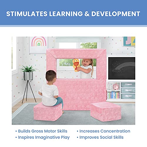 Convertible Sofa & Play Set for Kids and Toddlers with 2 Ottomans, Grey J8536