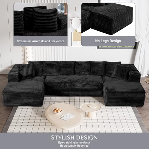 Modular Sectional Sofa with Chaise Lounge, Corduroy Memory Foam, Black Z82307