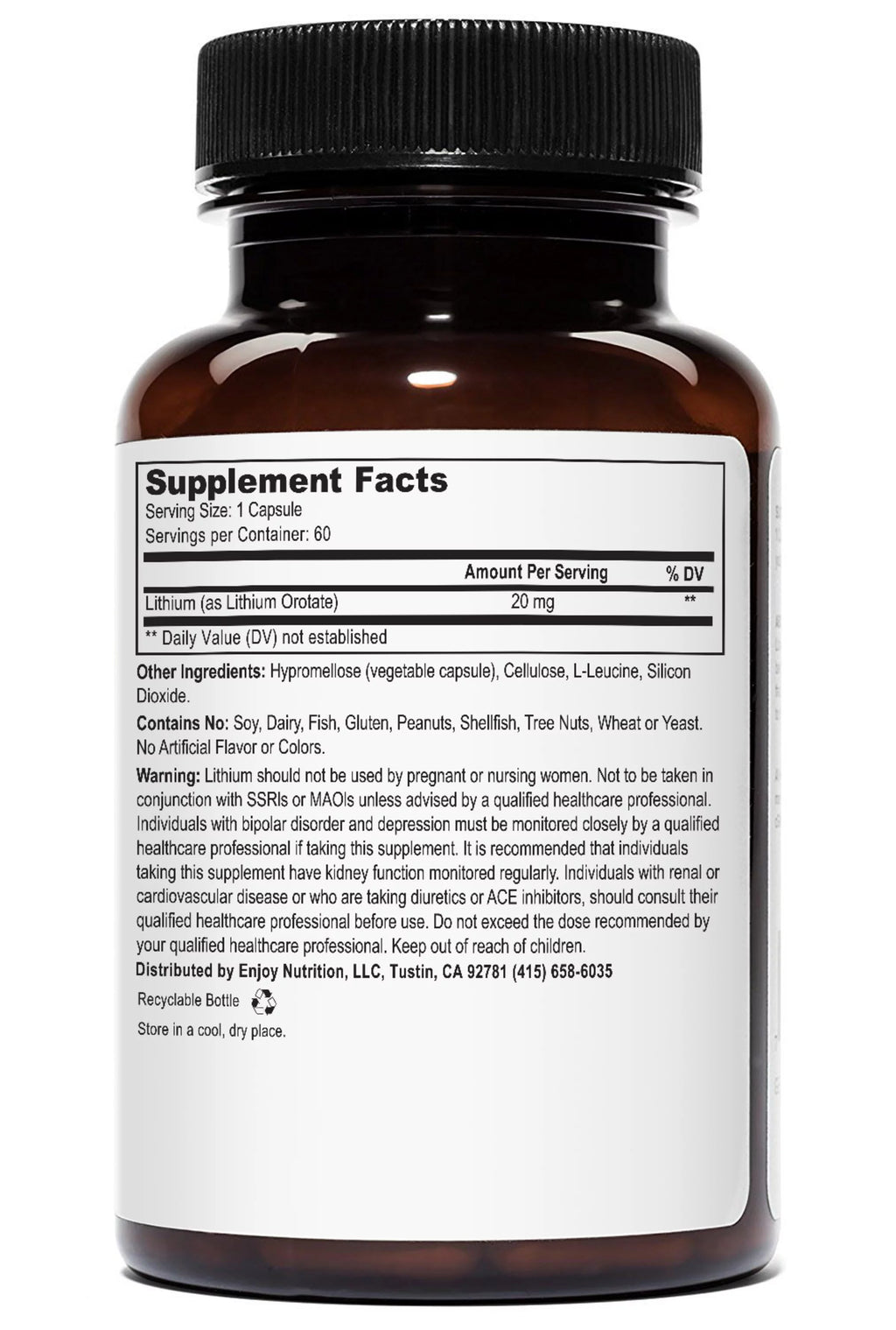 Lithium Orotate 20mg, 60 Vegetarian Capsules F307743