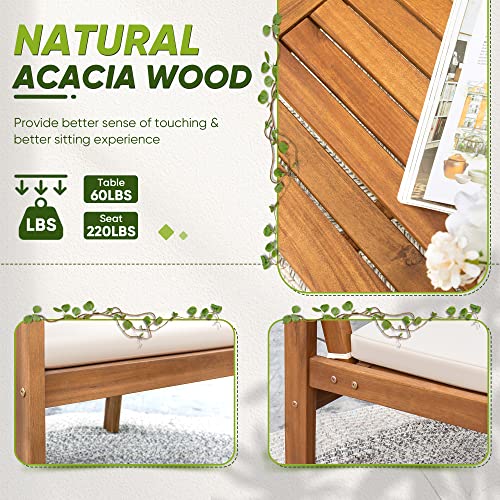Acacia Wood Patio Conversation Set with Coffee Table and Cushions V550402