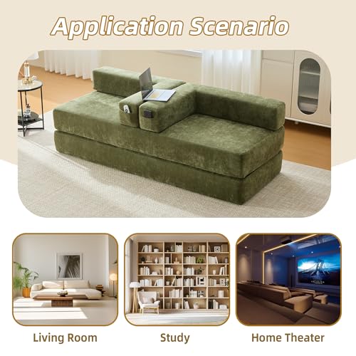 Corduroy Convertible Sleeper Sofa Bed with Pillow, Beige O72530