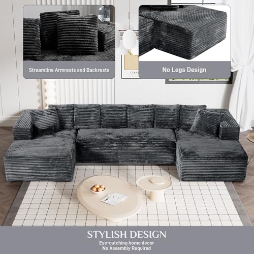 Modular Sectional Sofa with Chaise Lounge, Corduroy Memory Foam, Black Z82307