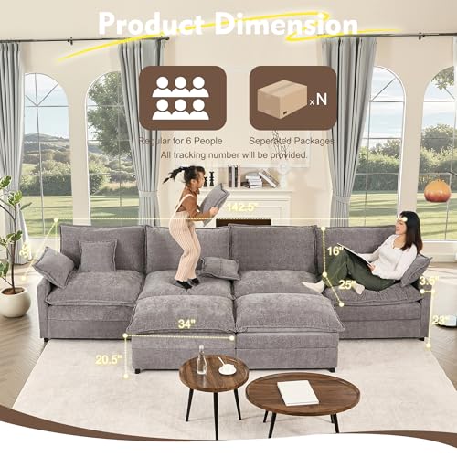 U Shaped Modular Sectional Sofa with Ottoman, Chenille, Black Z16537