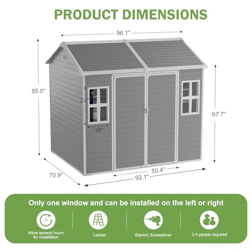 Resin Storage Shed, Waterproof Outdoor Tool Shed with Floor, Double Lockable Doors I89690