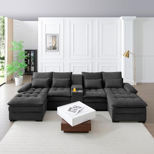 Modular Sectional Sofa with Ottoman, U-Shaped Lounge Couch H930