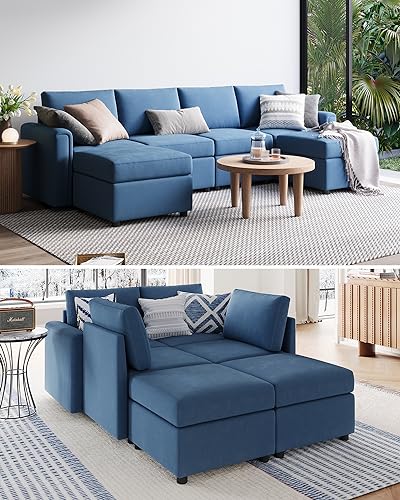 Modular Sectional Sofa with Storage, U Shaped Couch, Blue Y4358