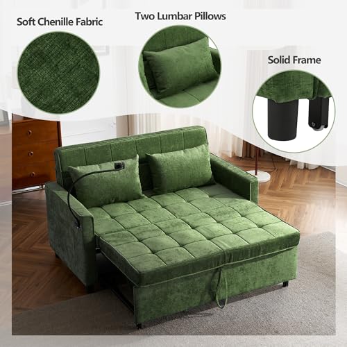 3 in 1 Convertible Sleeper Sofa Bed with USB Ports, Reversible Backrest, Brown C746