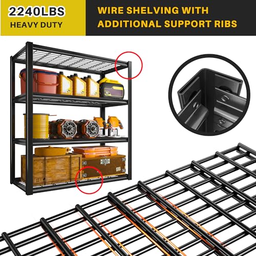 40" W Garage Shelving 2240 LBS Storage Shelves Adjustable Metal Heavy Duty 4 Tier R5651