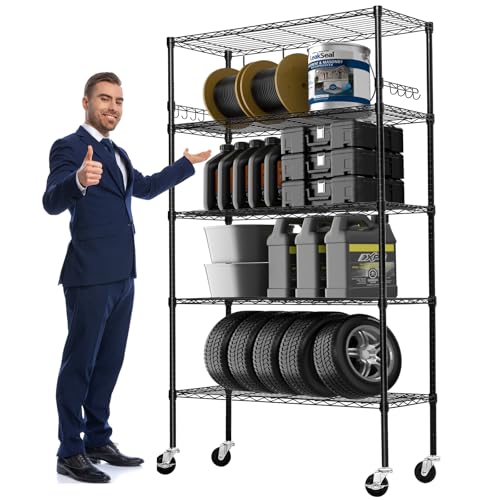 Heavy Duty 6-Tier Storage Shelves with Wheels, Adjustable Metal Wire Rack E412