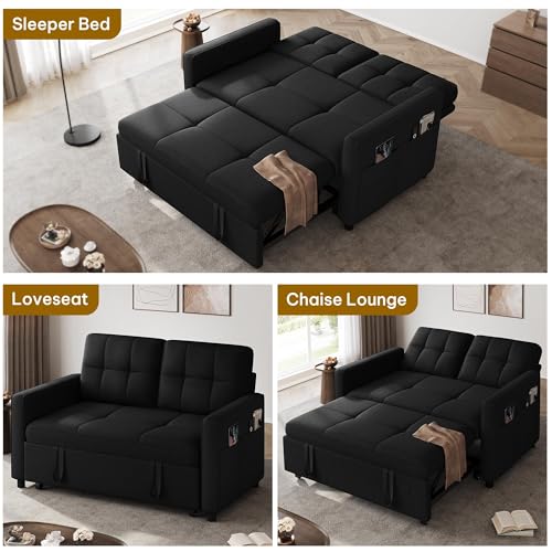 Convertible Sofa Bed, 3-in-1 Sleeper with Pull-Out Bed, Linen Futon Couch H198