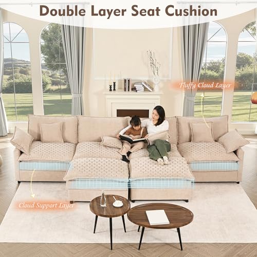 U Shaped Modular Sectional Sofa with Ottoman, Chenille, Black Z16537