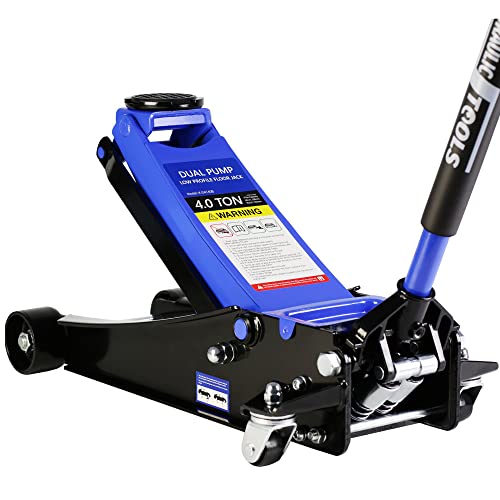 Heavy Duty Hydraulic Floor Jack, Low Profile Steel Racing Jack, 2 Ton Capacity, Blue H1350