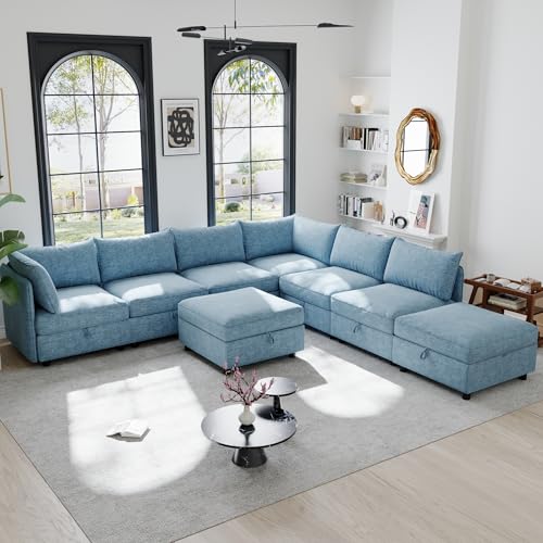 Modular Storage Sectional Sofa with Movable Ottomans, U-Shaped Chenille U839651
