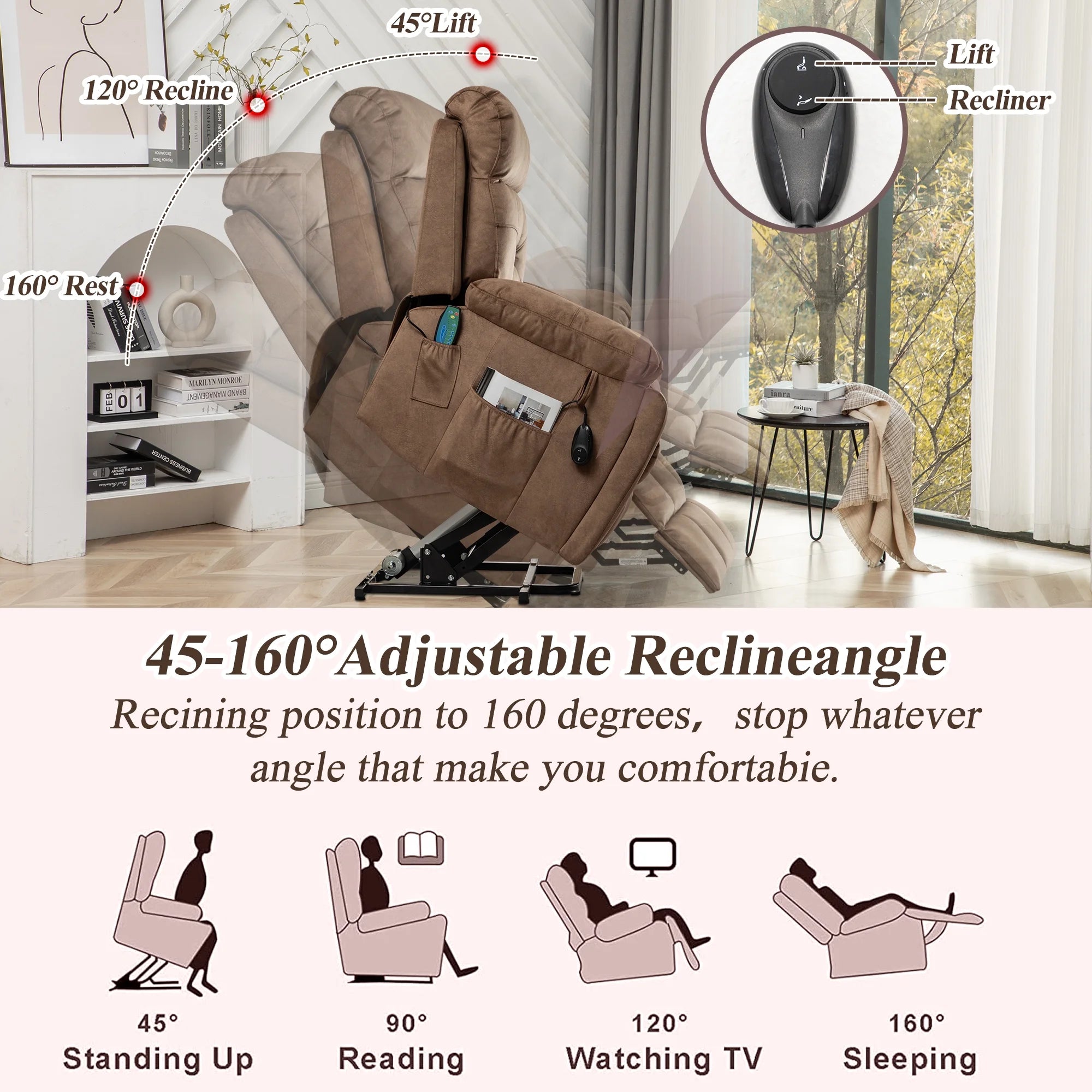 Electric Lift Recliner Chair with Heat and Massage, 3 Position, Dark Brown X83938