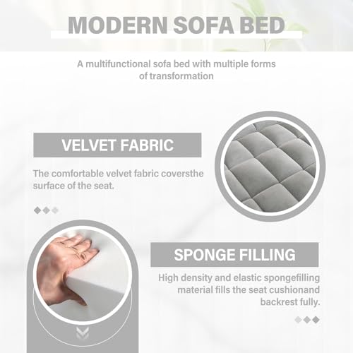 Convertible Sofa Bed, 3 in 1 Velvet Sleeper with Adjustable Backrest, Gray K13376