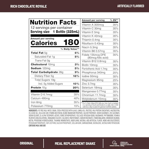 Meal Replacement Shake, Creamy Milk Chocolate, 10g Protein, 11 Fl Oz, 12 Pack G102008