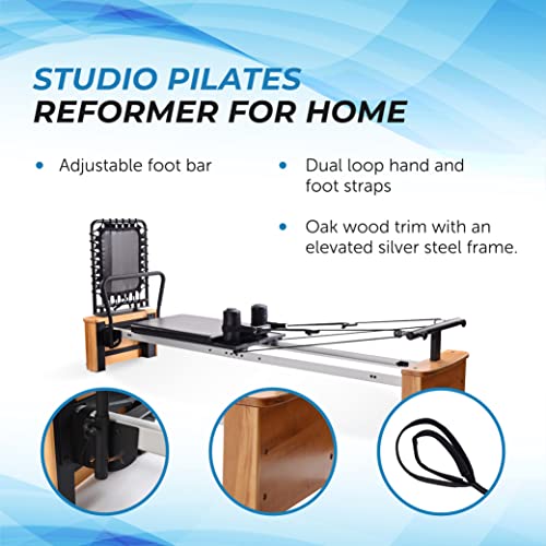 AeroPilates Pro Reformer Whole Body Resistance Padded Pilates Machine with Cardio Rebounder for Home Workouts S909