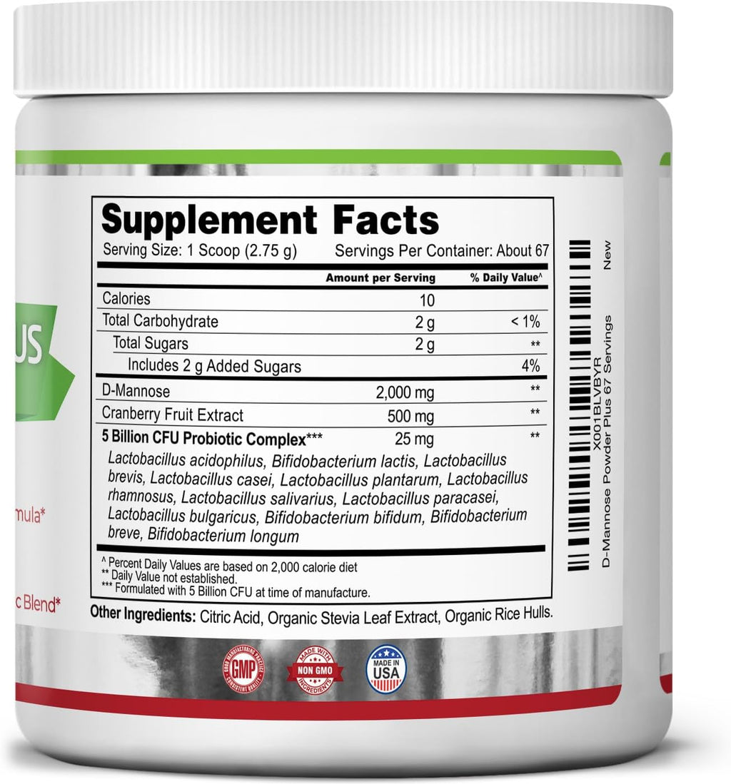 D-Mannose Powder Plus with Probiotics and Cranberry Extract, 2000 mg, 67 Servings L857785