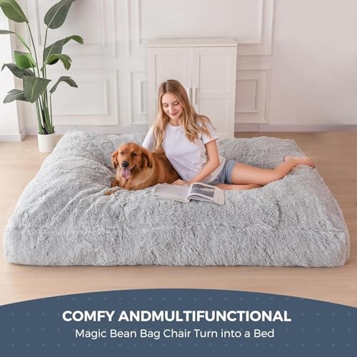 Giant Bean Bag Chair Bed for Adults, Convertible Floor Sofa Mattress R473823