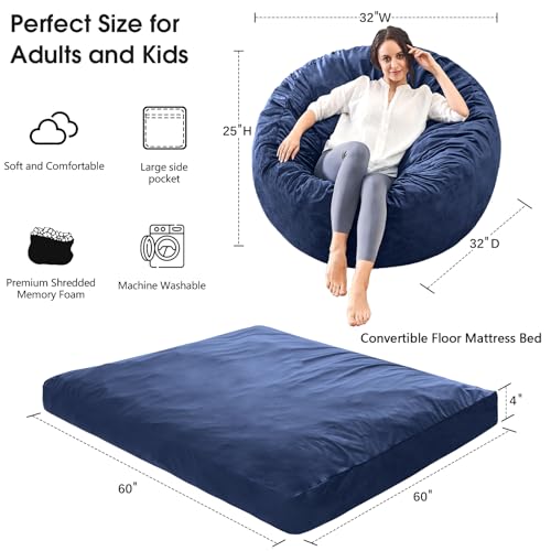 Giant Bean Bag Chair Convertible Bed with Microfiber Cover X2136