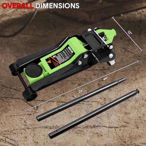 Floor Jack 3 Ton Capacity, Low Profile Heavy Duty Hydraulic Car Jack, Lifting Range 3"-20" O821