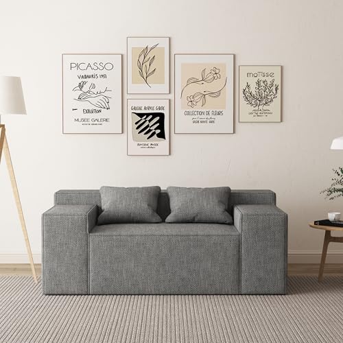 Small Sofa Loveseat with 2 Pillows, Cat-Scratch Resistant Linen, Grey K916760
