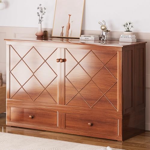Queen Cabinet Cube Chest Bed with Tri-fold Mattress and Charging Station X329