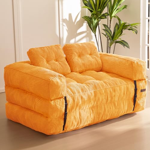 Folding Sofa Bed, L-Shaped Convertible Sleeper Couch with Armrest and Pillow, Dark Grey M375676