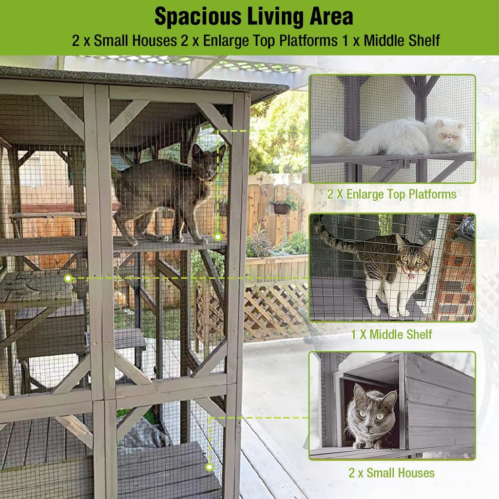 Large Catio Outdoor Cat Enclosure with Door, Platform & Small House X250