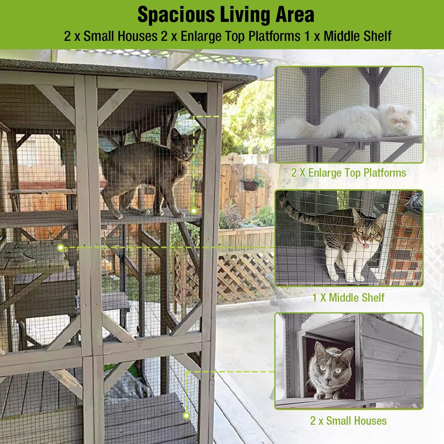 Large Catio Outdoor Cat Enclosure with Door, Platform & Small House X250