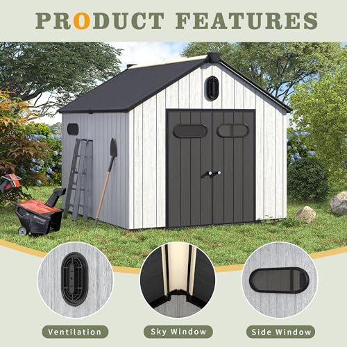 Outdoor Storage Shed 6x6 FT Resin Plastic with Floor Air Vents and Lockable Doors Q7357